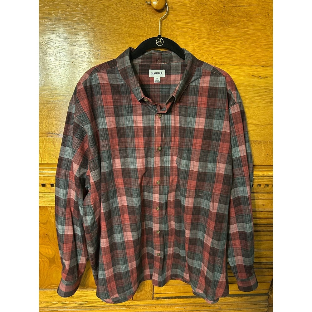 Haggar Gorpcore 90s Grunge Plaid Long Sleeve‎ Button Down Shirt Streetwear